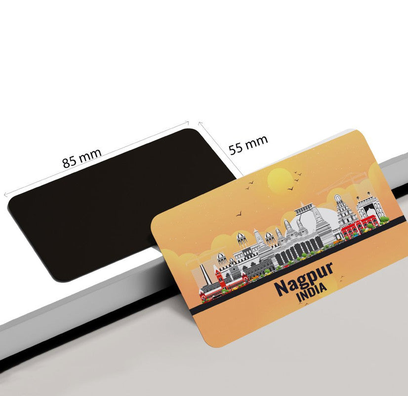 dhcrafts Rectangular Rubber Fridge Magnet / Magnetic Card Orange India Nagpur Design Pack of 1 (8.6cm x 5.4cm)